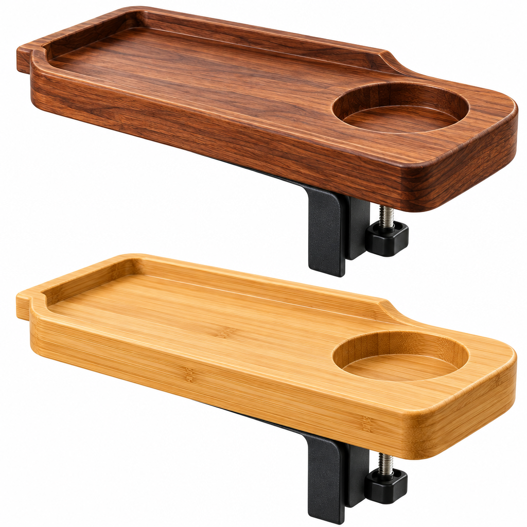 Walnut-Look Patio Armrest Drink Tray — view 3