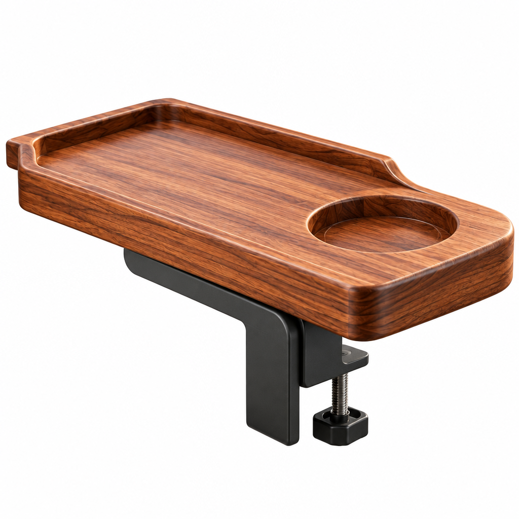 Walnut-Look Patio Armrest Drink Tray — view 4