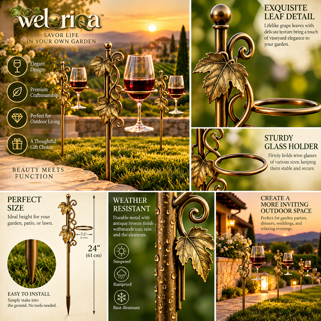 Antique Brass Garden Wine Glass Stakes — view 2