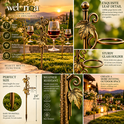 Antique Brass Garden Wine Glass Stakes — view 2