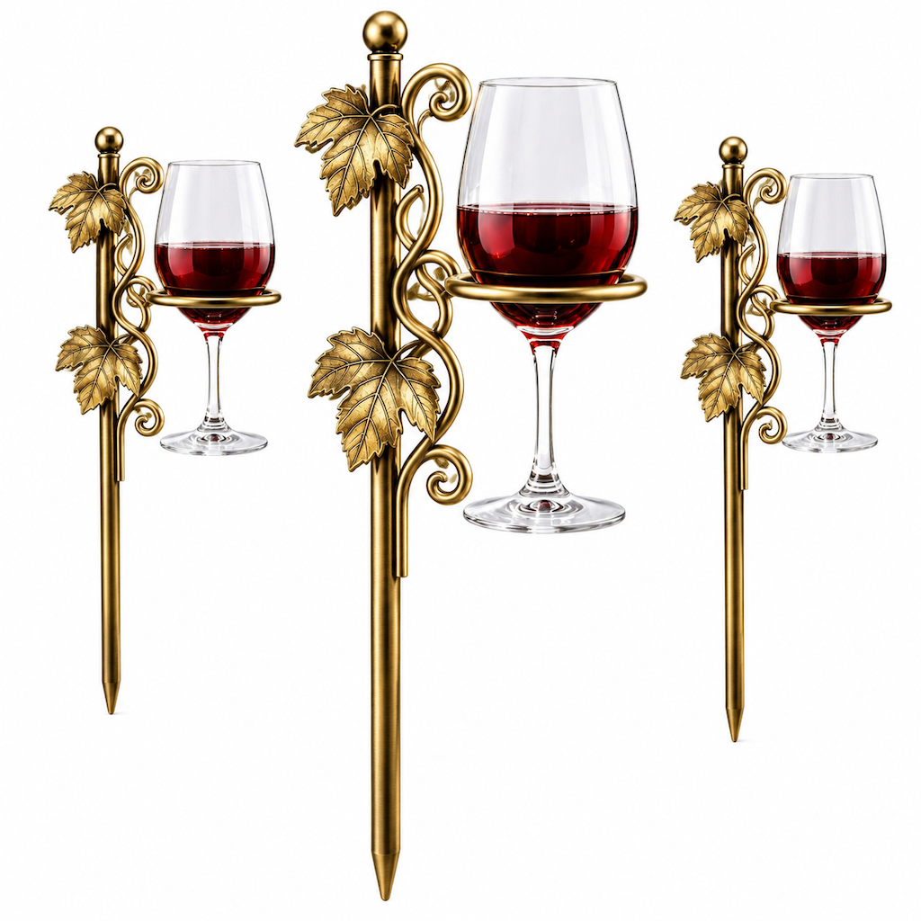 Antique Brass Garden Wine Glass Stakes — view 4