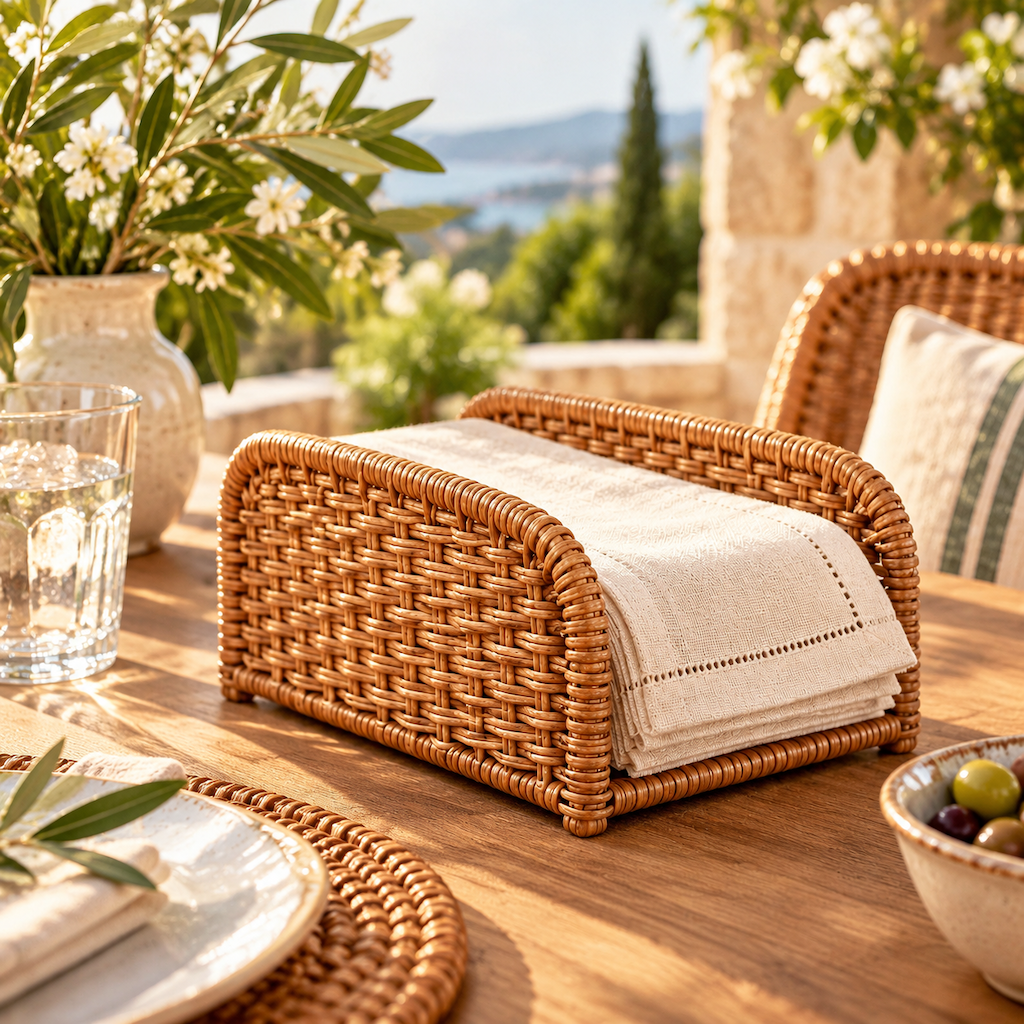 Woven Rattan-Style Outdoor Napkin Holder — view 4