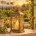 Vintage Brass-Tone Glass Patio Lantern — view 1