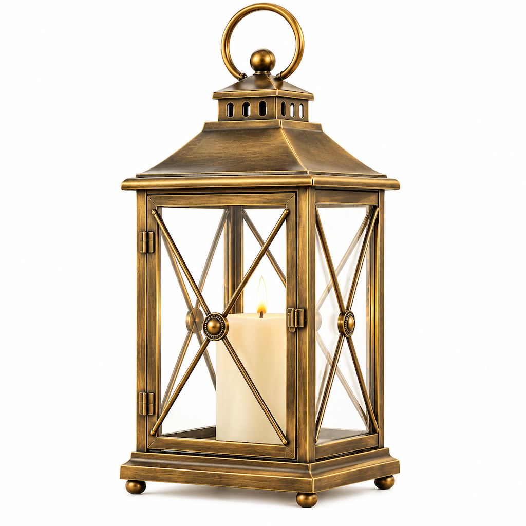 Vintage Brass-Tone Glass Patio Lantern — view 2