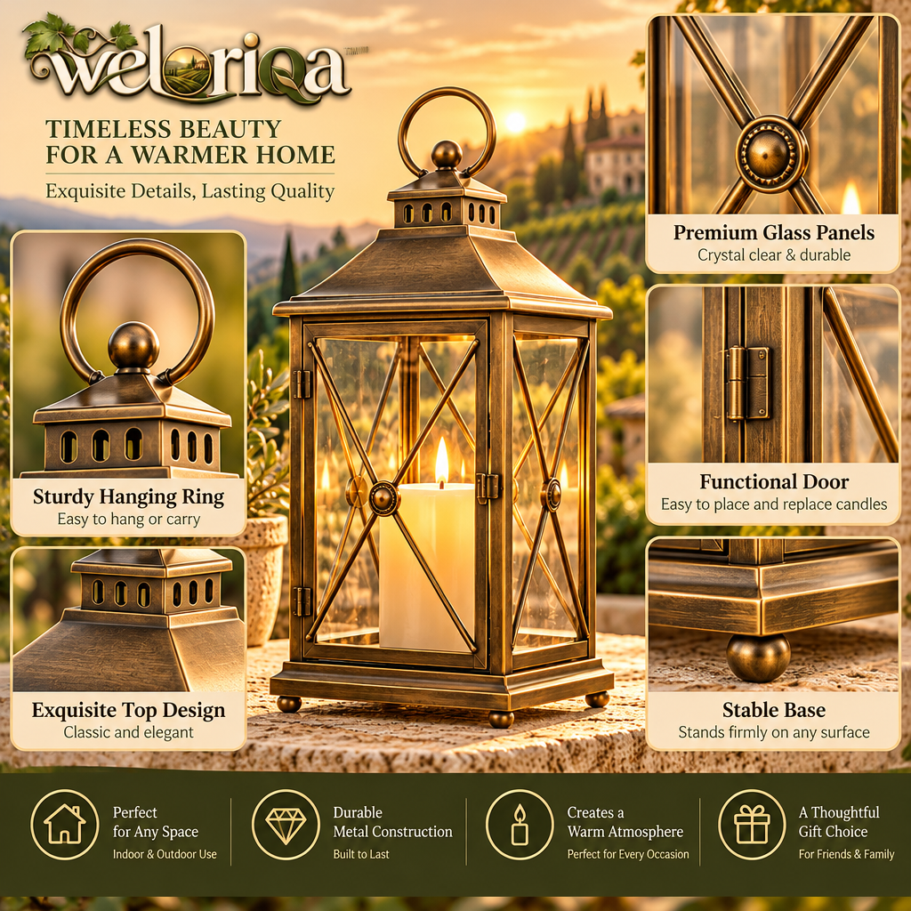 Vintage Brass-Tone Glass Patio Lantern — view 3