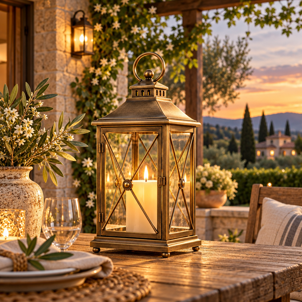 Vintage Brass-Tone Glass Patio Lantern — view 4