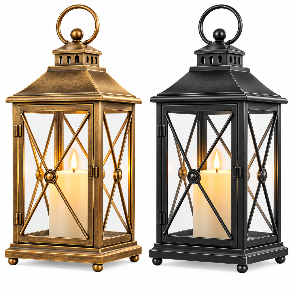 Vintage Brass-Tone Glass Patio Lantern — view 5
