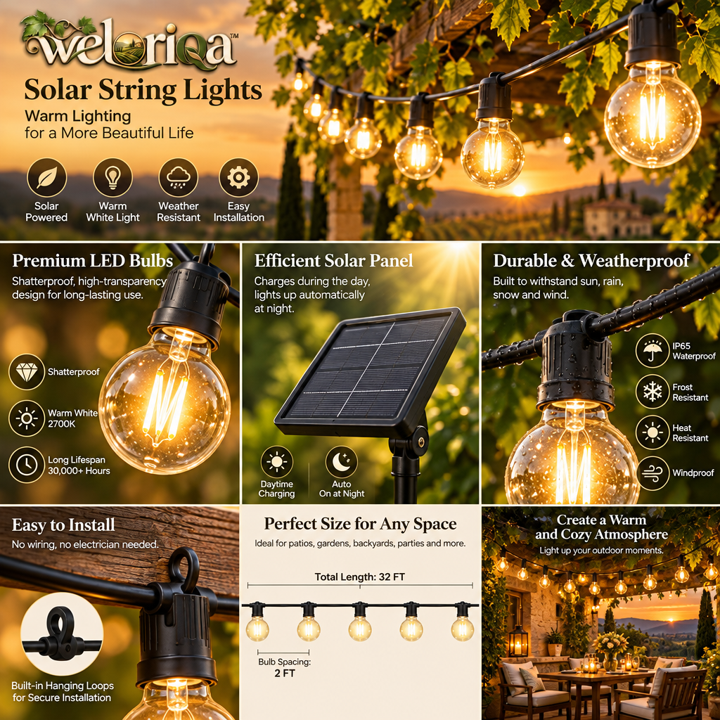 Warm Glow Solar Patio String Lights — view 3