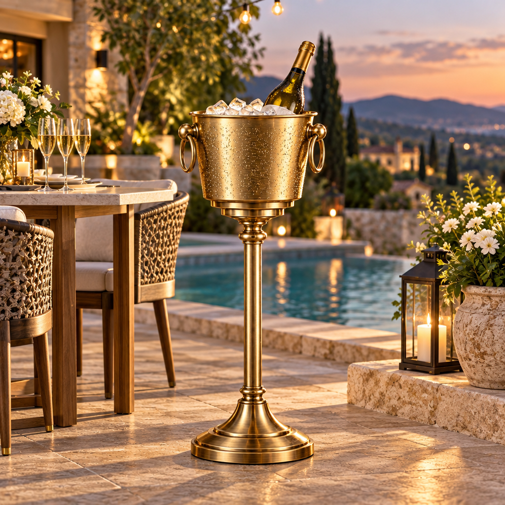 Freestanding Antique Gold Wine Chiller Stand — view 5