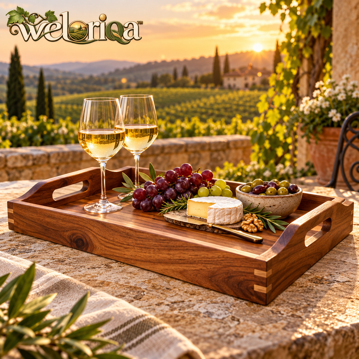 Rustic Wood Wine & Cheese Serving Tray — view 1