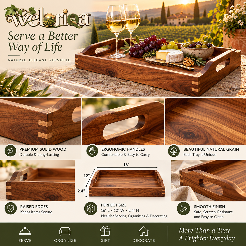 Rustic Wood Wine & Cheese Serving Tray — view 3