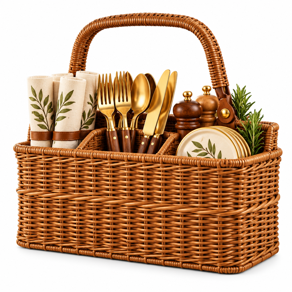 Woven Patio Flatware & Picnic Caddy — view 2